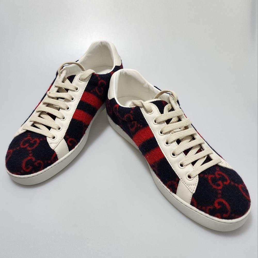 Gucci Ace Wool Sneakers GG Blue Red Men’s UK 7.5/US 8.5 - Picture 1 of 9